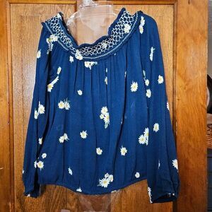 Aeropostale Navy Floral Off‑The‑Shoulder Top‎ – Junior Large